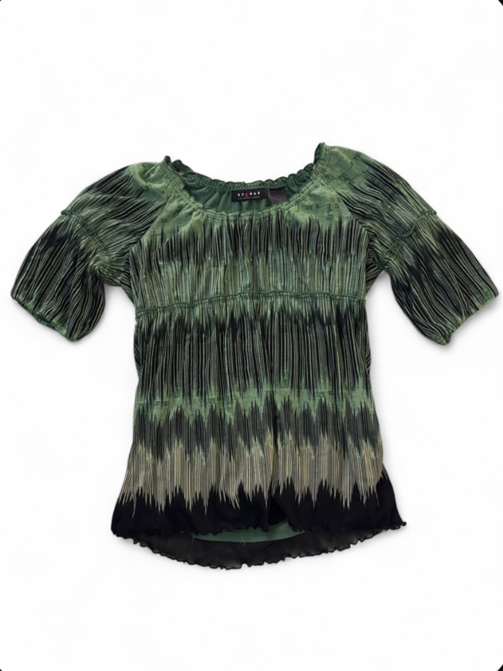 Axcess by Liz Claiborne Vintage Y2K Green & Black Smocked Blouse Top